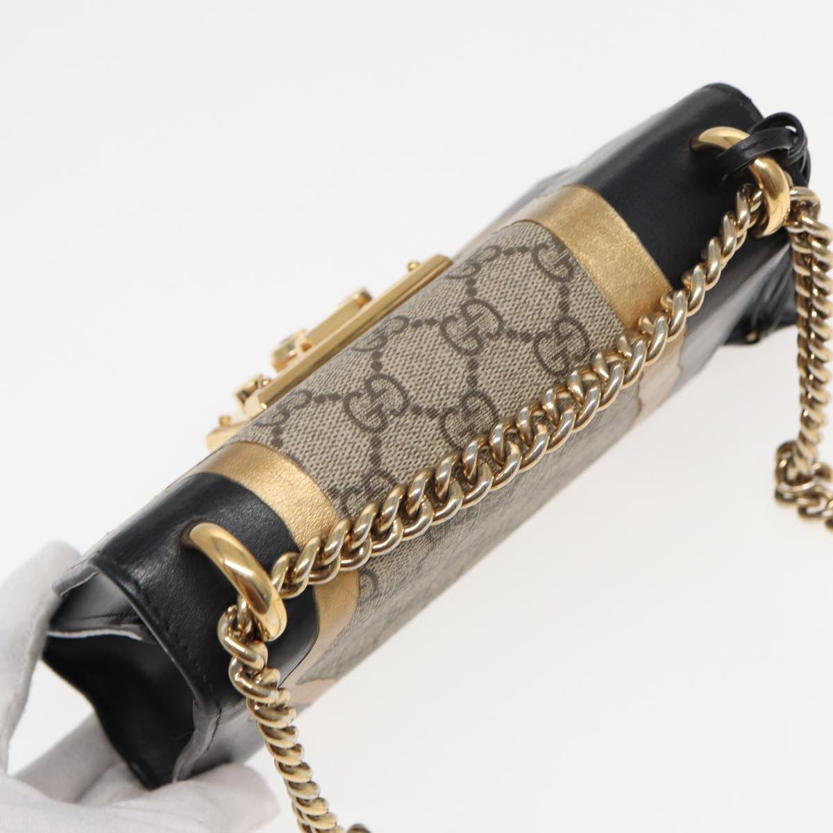GUCCI Padlock GG Supreme Chain Shoulder Bag PVC Beige 432182 ar12095