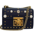 GUCCI Pad Lock Chain Shoulder Bag Leather Navy 432182 ar12096