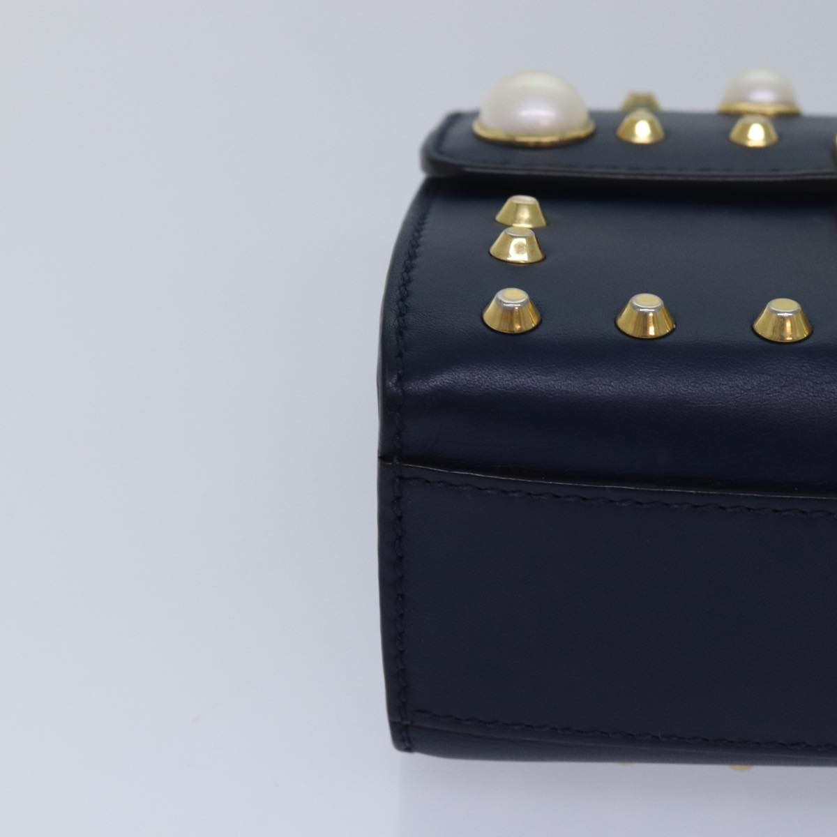 GUCCI Pad Lock Chain Shoulder Bag Leather Navy 432182 ar12096