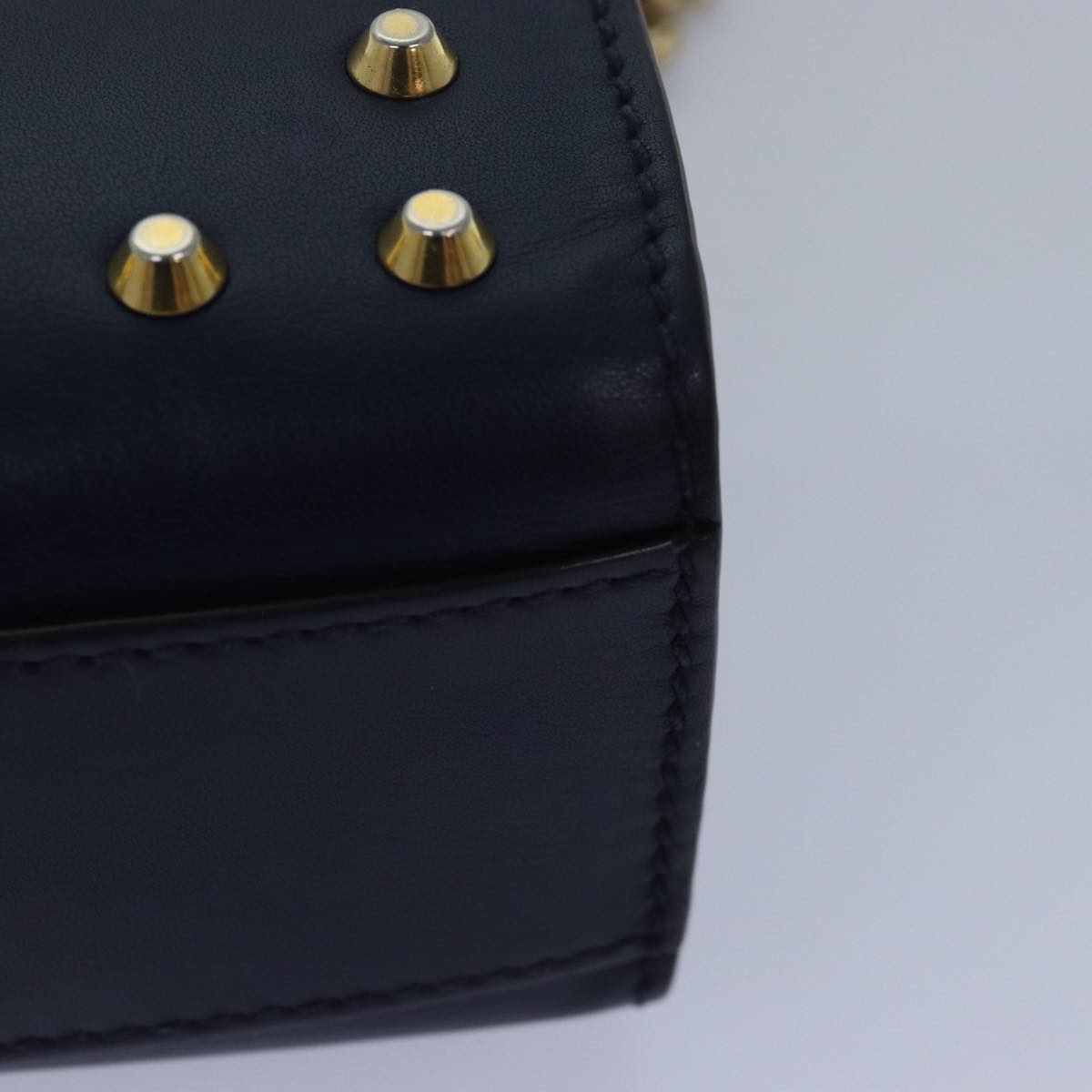 GUCCI Pad Lock Chain Shoulder Bag Leather Navy 432182 ar12096