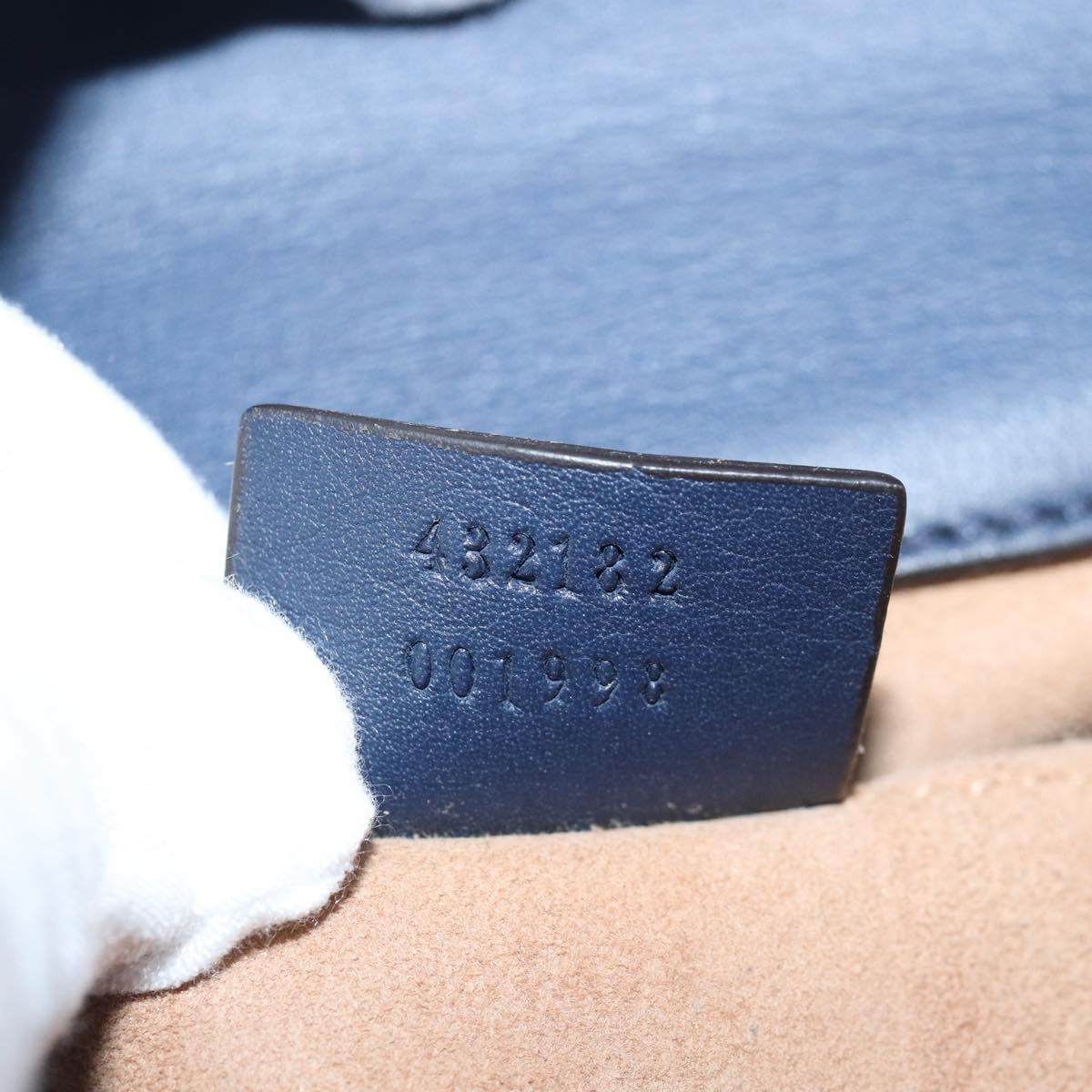 GUCCI Pad Lock Chain Shoulder Bag Leather Navy 432182 ar12096