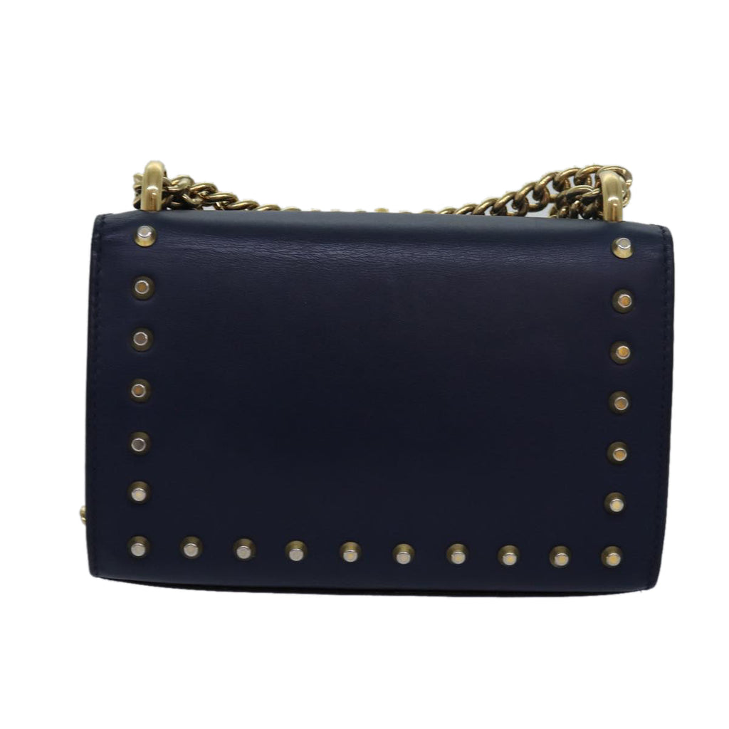 GUCCI Pad Lock Chain Shoulder Bag Leather Navy 432182 ar12096