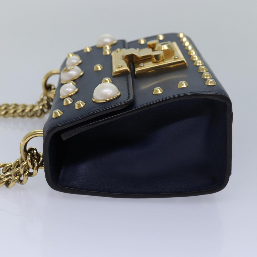 GUCCI Pad Lock Chain Shoulder Bag Leather Navy 432182 ar12096