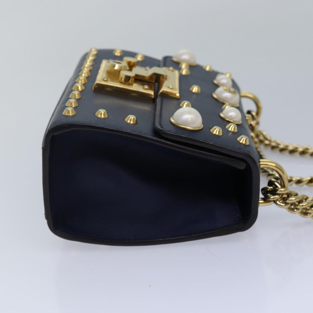 GUCCI Pad Lock Chain Shoulder Bag Leather Navy 432182 ar12096