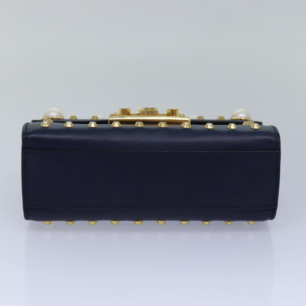 GUCCI Pad Lock Chain Shoulder Bag Leather Navy 432182 ar12096
