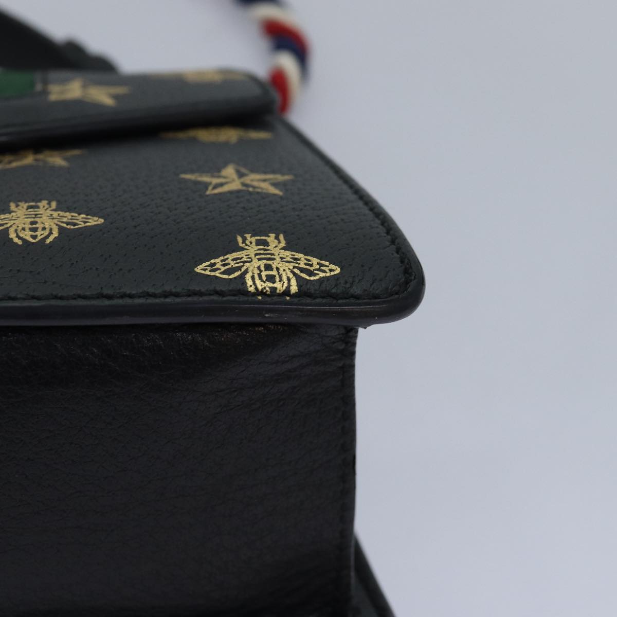GUCCI Web Sherry Line Silvi Hand Bag Leather Black Red Green 470270 ar12097