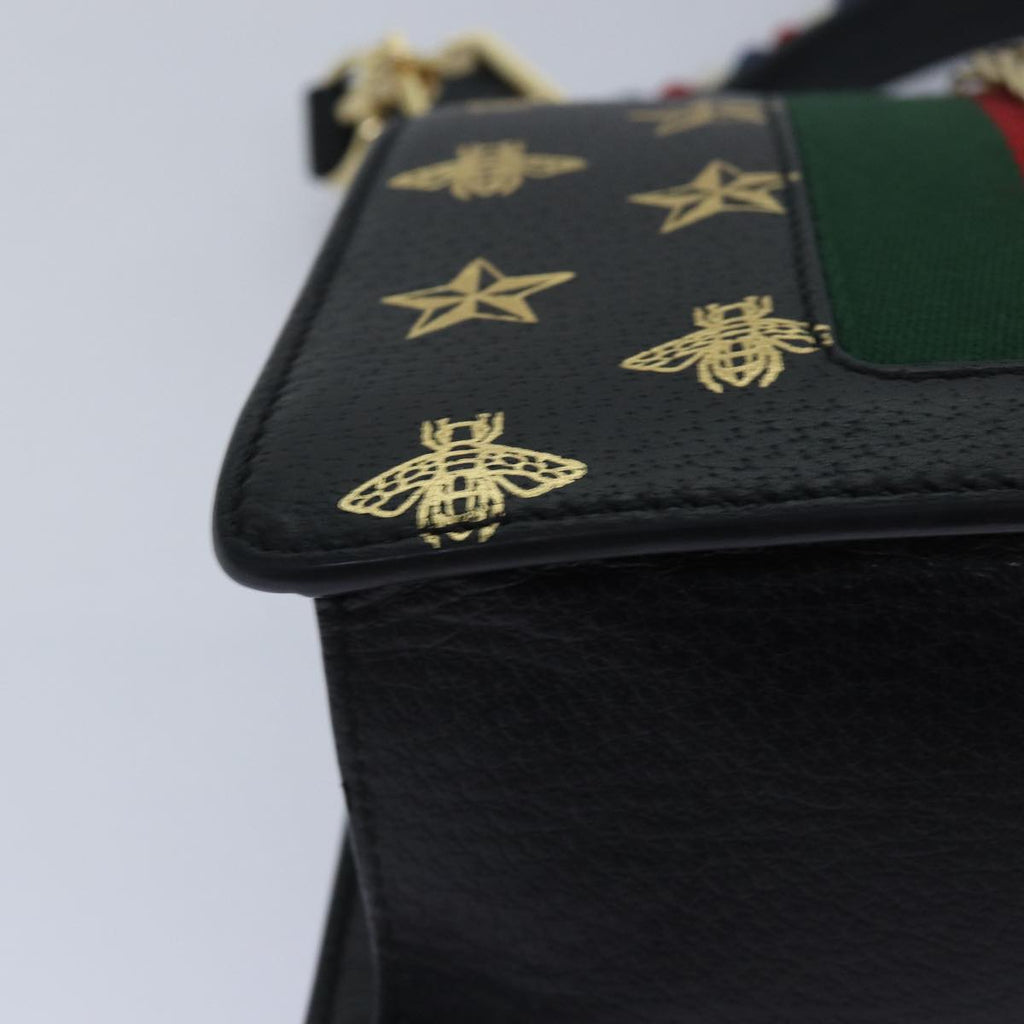 GUCCI Web Sherry Line Silvi Hand Bag Leather Black Red Green 470270 ar12097