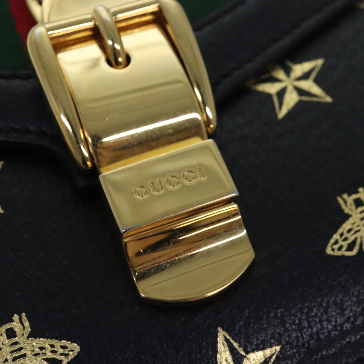 GUCCI Web Sherry Line Silvi Hand Bag Leather Black Red Green 470270 ar12097