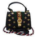 GUCCI Web Sherry Line Silvi Hand Bag Leather Black Red Green 470270 ar12097