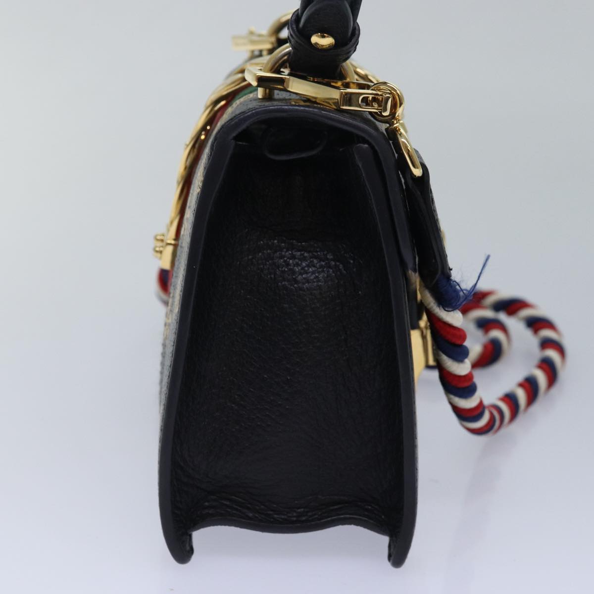 GUCCI Web Sherry Line Silvi Hand Bag Leather Black Red Green 470270 ar12097