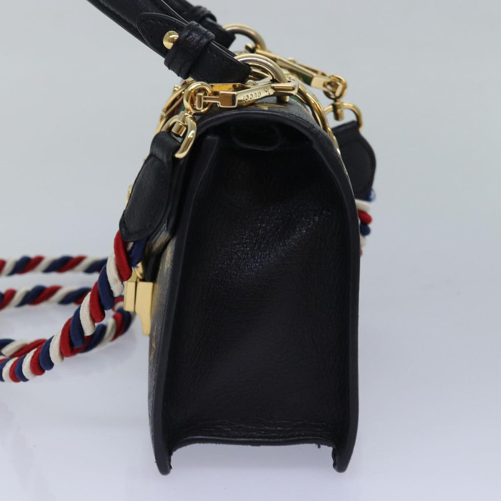 GUCCI Web Sherry Line Silvi Hand Bag Leather Black Red Green 470270 ar12097