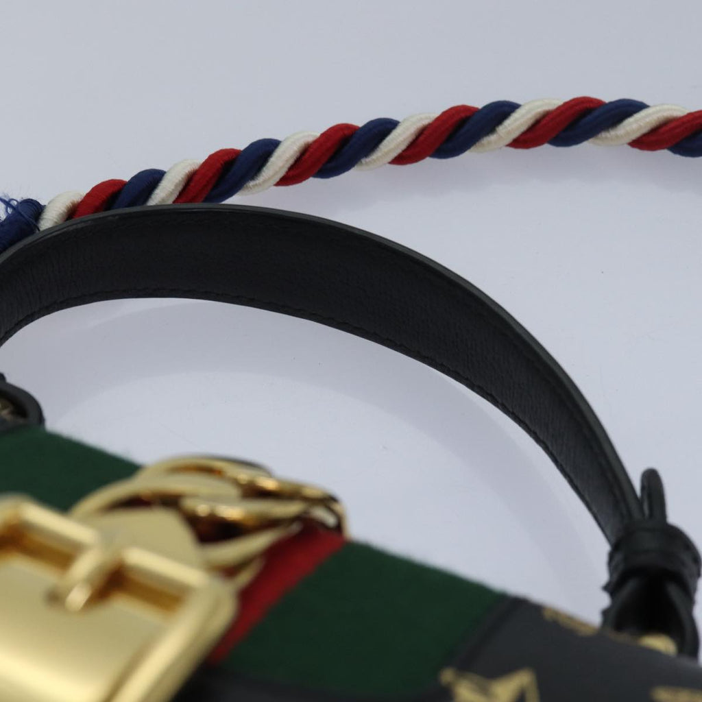 GUCCI Web Sherry Line Silvi Hand Bag Leather Black Red Green 470270 ar12097