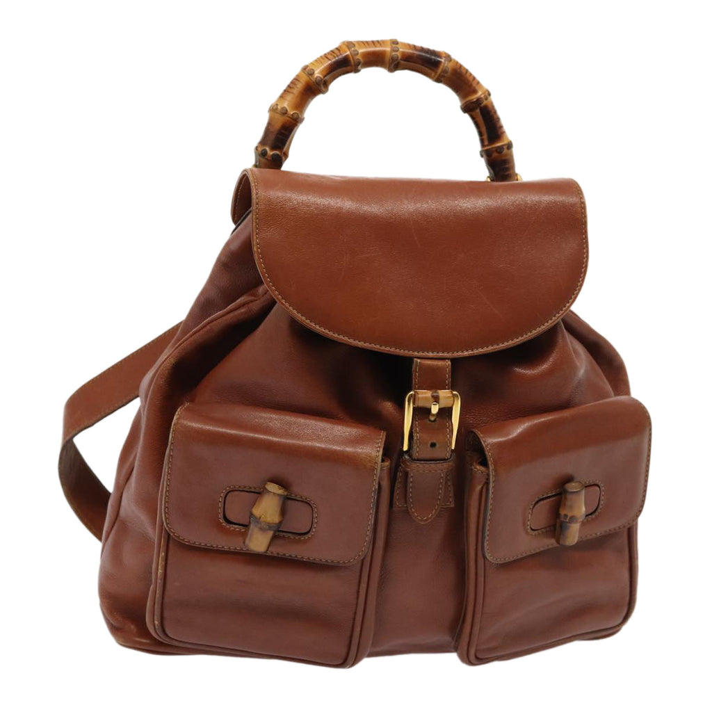 GUCCI Bamboo Backpack Leather Brown 003 2058 0016 ar12099