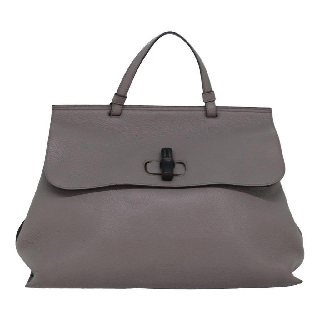 GUCCI Bamboo Daily Hand Bag Leather 2way Gray 370830 ar12107