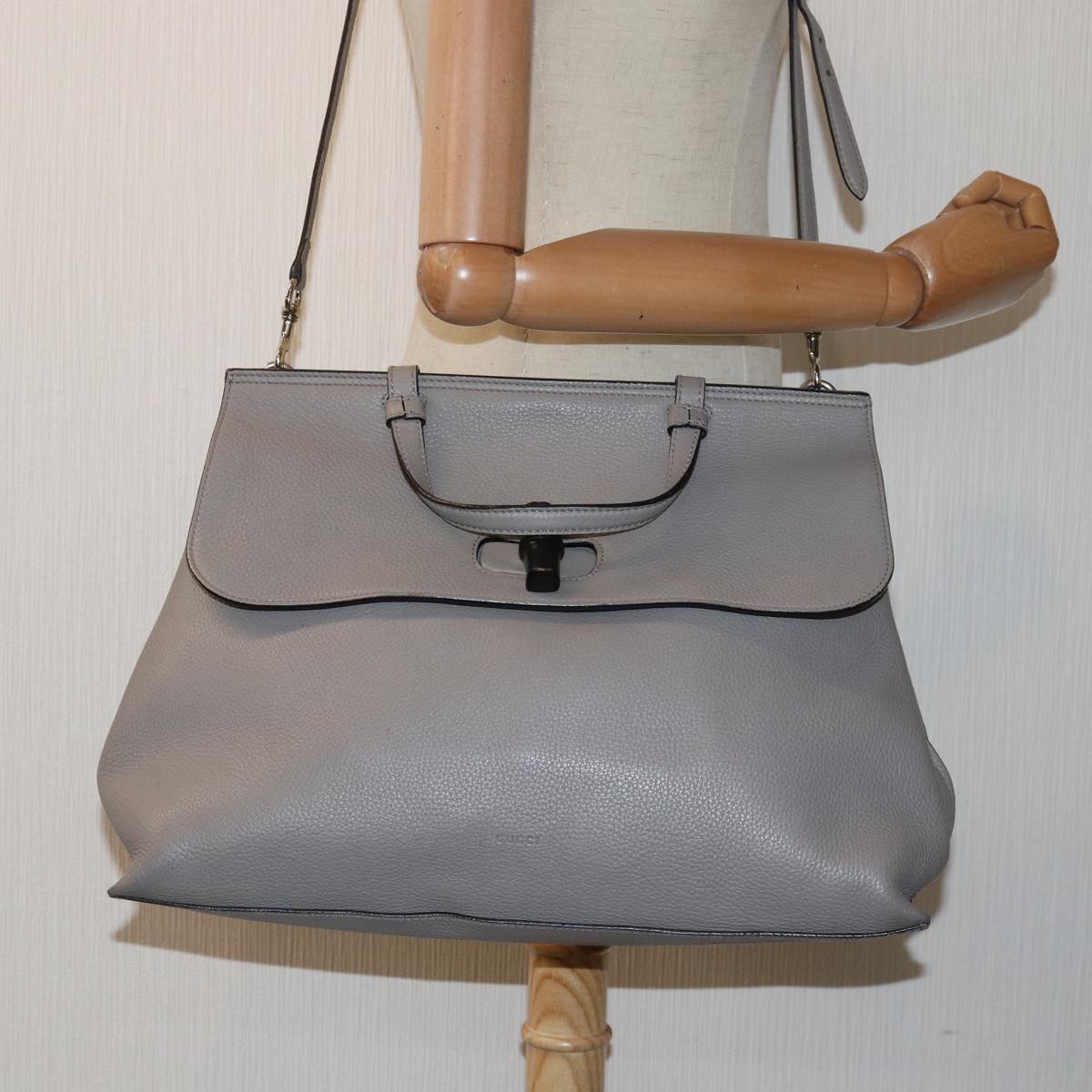 GUCCI Bamboo Daily Hand Bag Leather 2way Gray 370830 ar12107