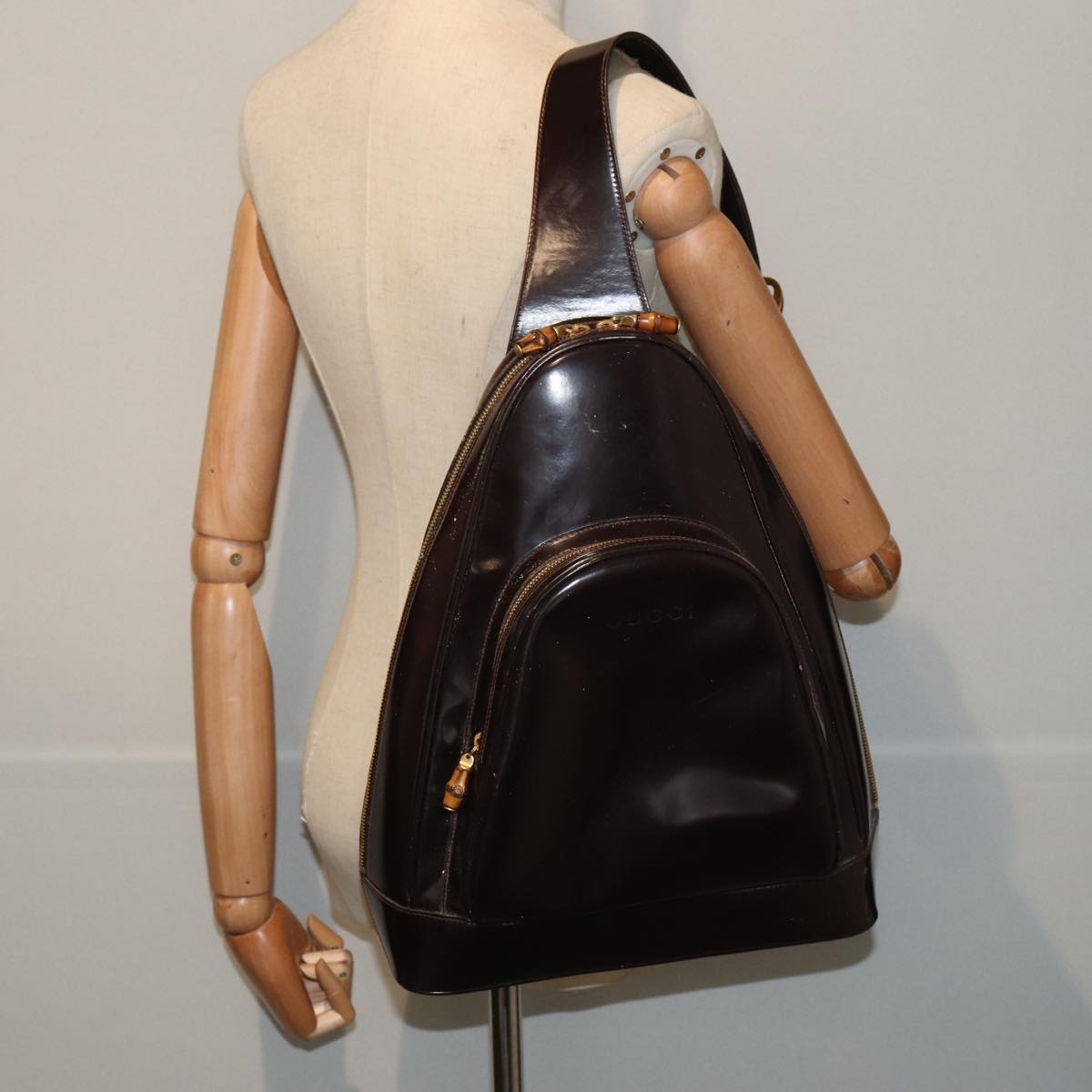 GUCCI Bamboo Body Bag Enamel Brown 003 2113 0027 ar12113