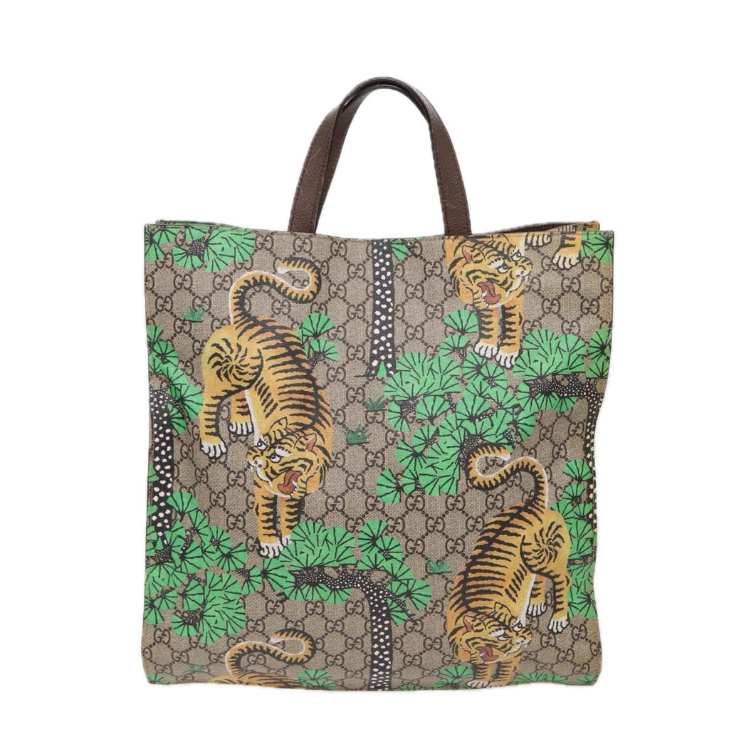GUCCI GG Canvas Bengal Tiger Tote Bag PVC 2way Beige Green yellow ar12133A