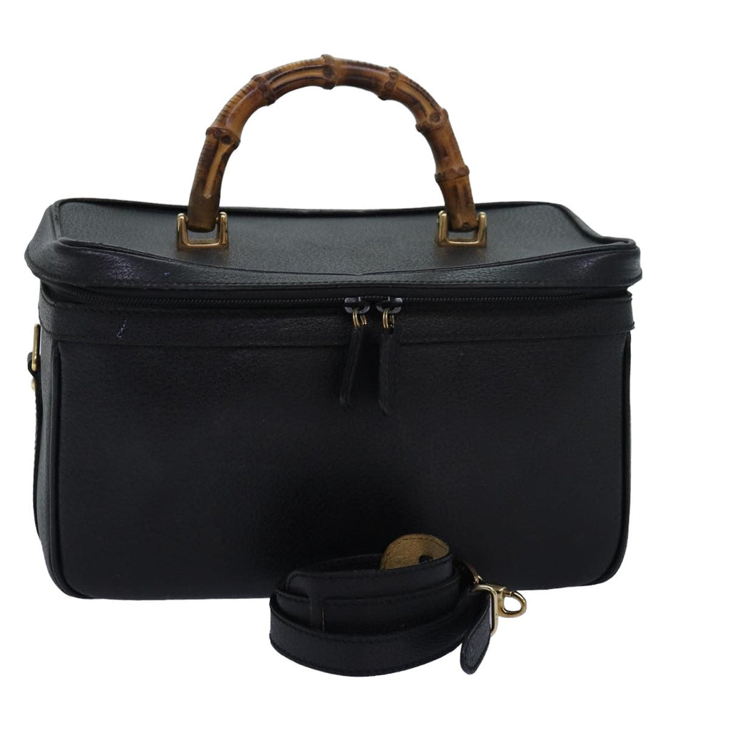 GUCCI Bamboo Vanity Hand Bag Leather 2way Black 013 2122 2491 ar12149
