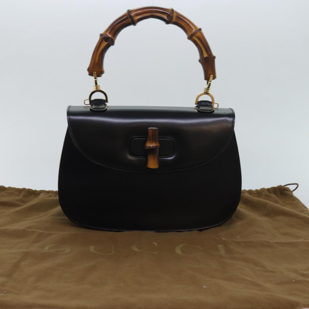 GUCCI Bamboo Hand Bag Leather Black 000 1951 0633 ar12165A