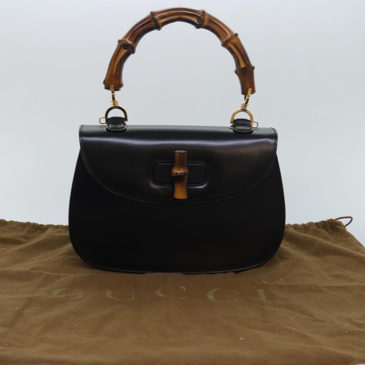 GUCCI Bamboo Hand Bag Leather Black 000 1951 0633 ar12165A