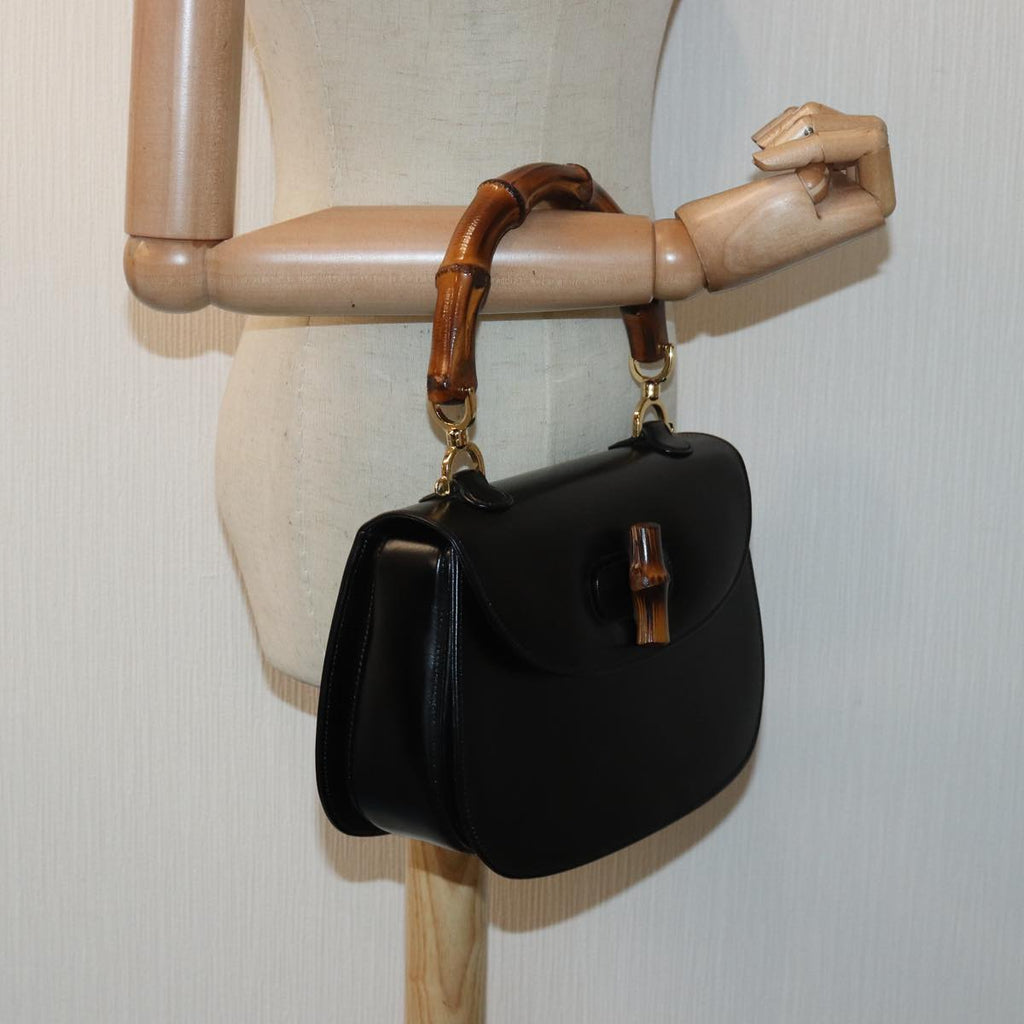 GUCCI Bamboo Hand Bag Leather Black 000 1951 0633 ar12165A