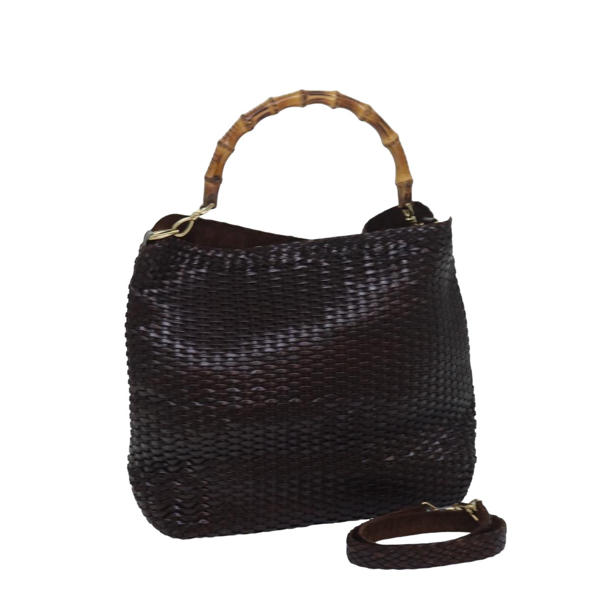 GUCCI Bamboo Hand Bag Leather 2way Brown ar12213
