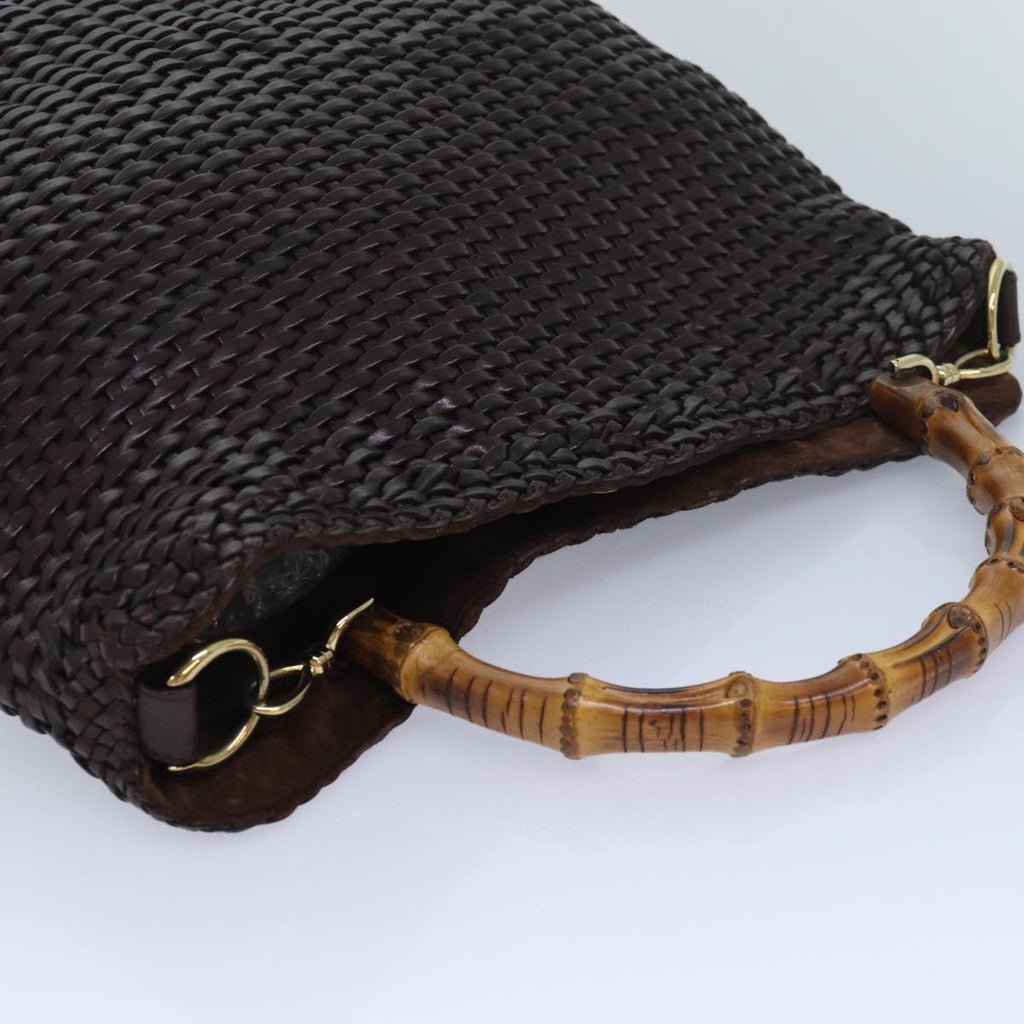 GUCCI Bamboo Hand Bag Leather 2way Brown ar12213