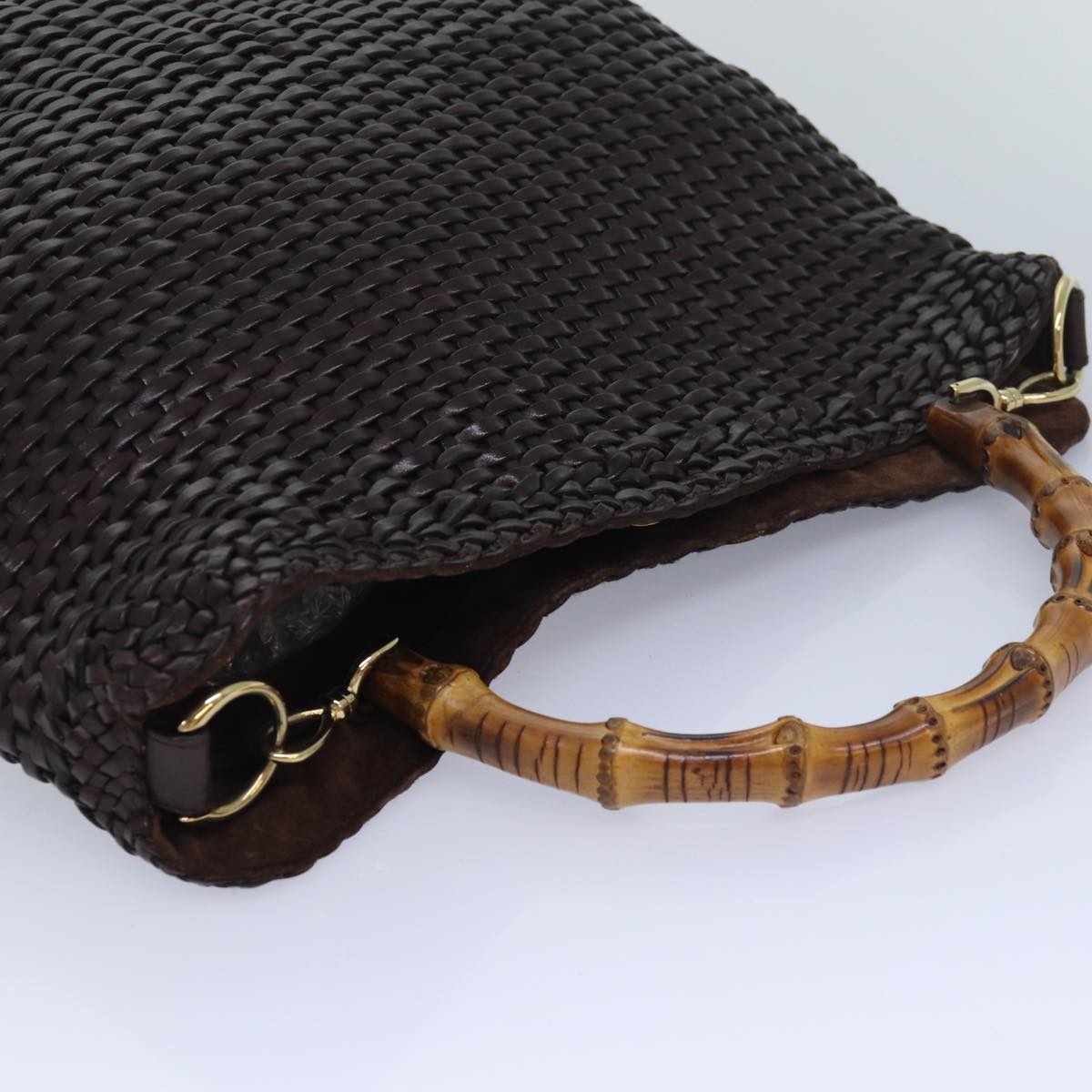 GUCCI Bamboo Hand Bag Leather 2way Brown ar12213
