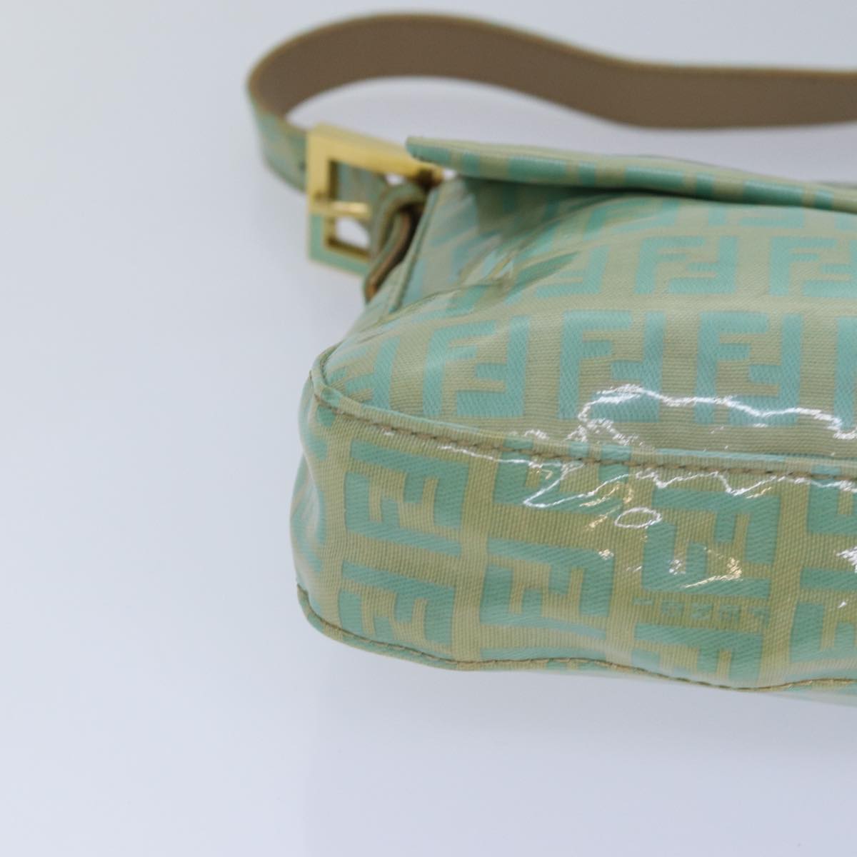 FENDI Zucchino Canvas Mamma Baguette Shoulder Bag Light Blue ar12256