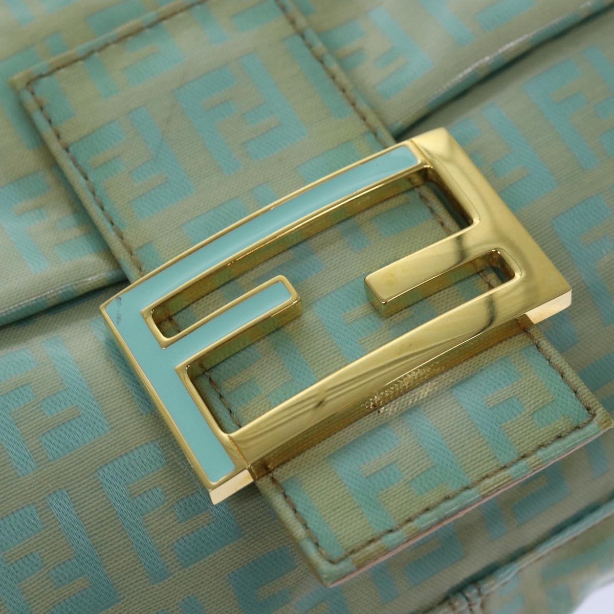 FENDI Zucchino Canvas Mamma Baguette Shoulder Bag Light Blue ar12256