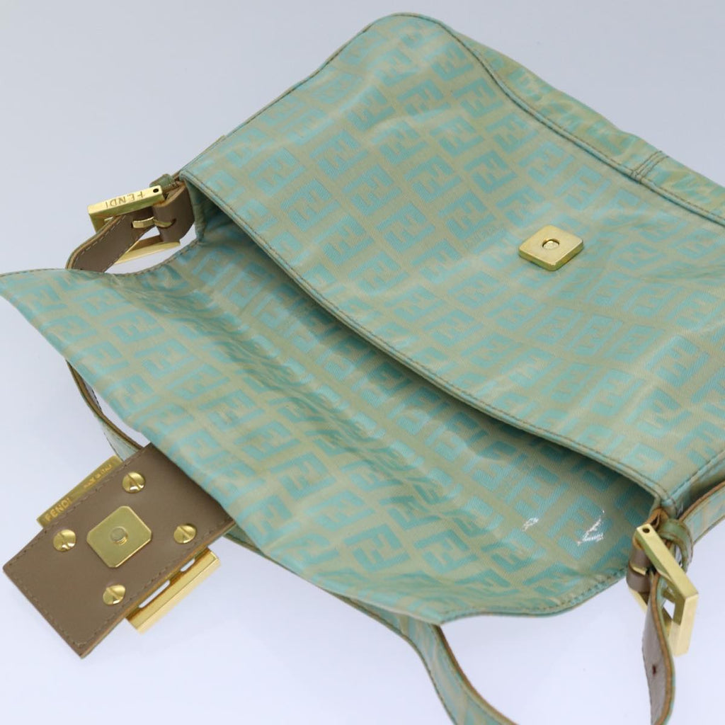 FENDI Zucchino Canvas Mamma Baguette Shoulder Bag Light Blue ar12256