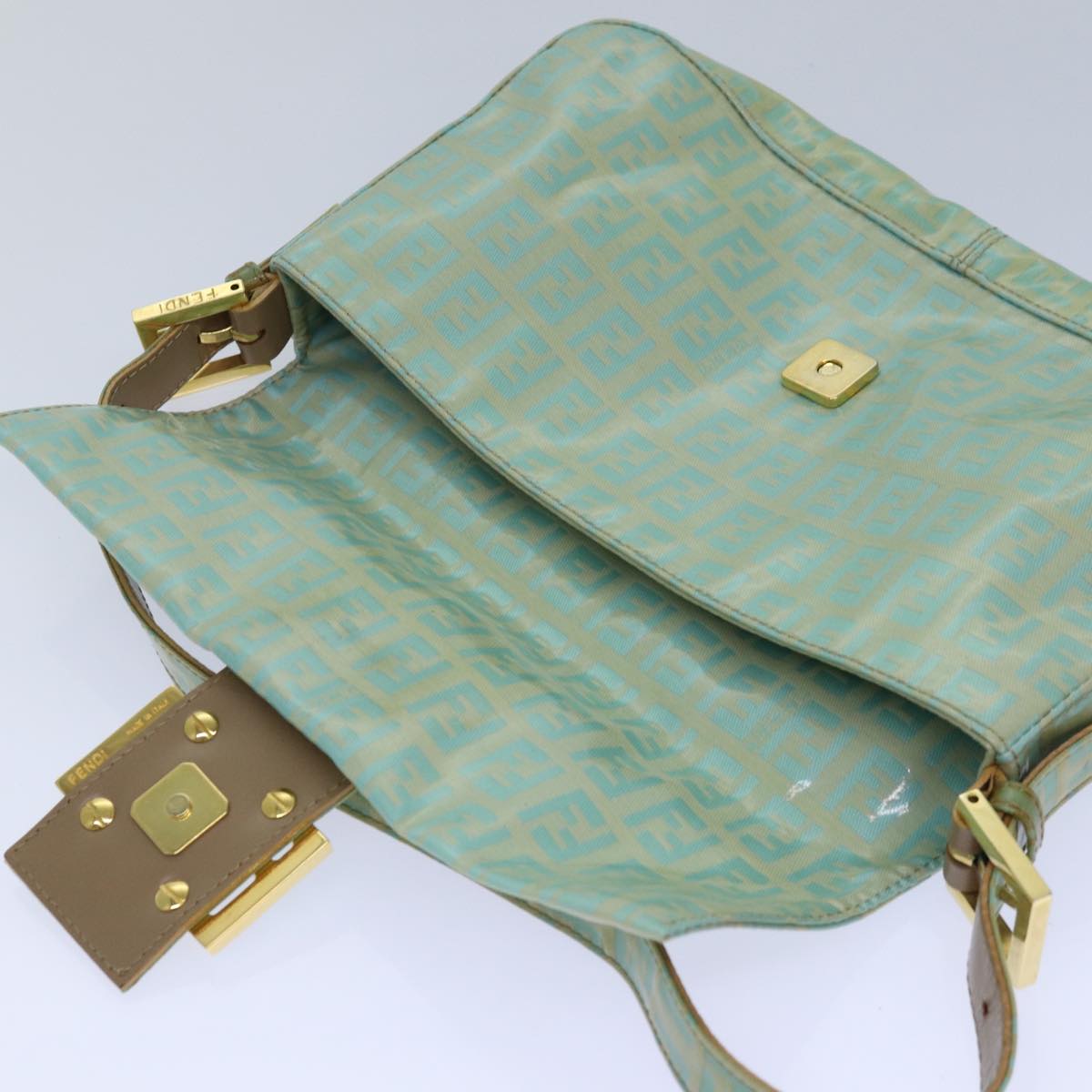 FENDI Zucchino Canvas Mamma Baguette Shoulder Bag Light Blue ar12256