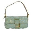 FENDI Zucchino Canvas Mamma Baguette Shoulder Bag Light Blue ar12256