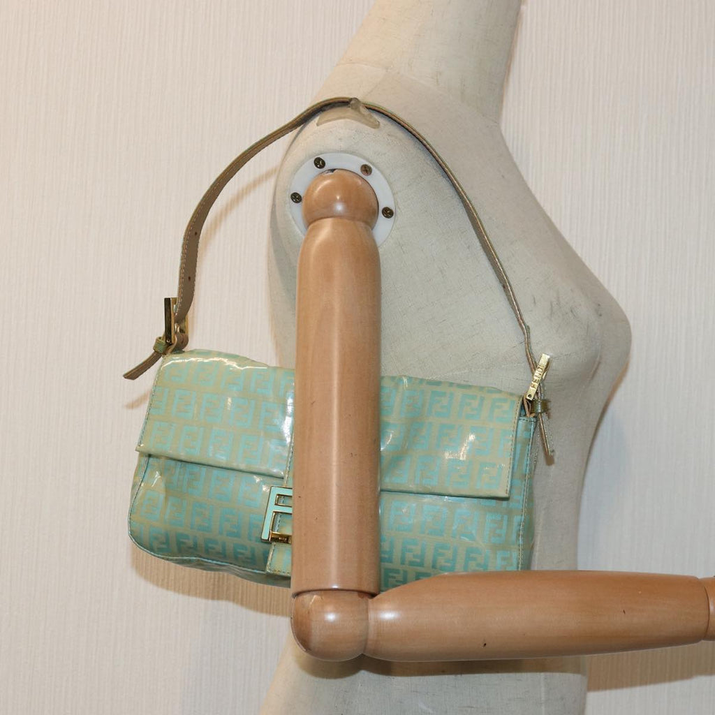 FENDI Zucchino Canvas Mamma Baguette Shoulder Bag Light Blue ar12256