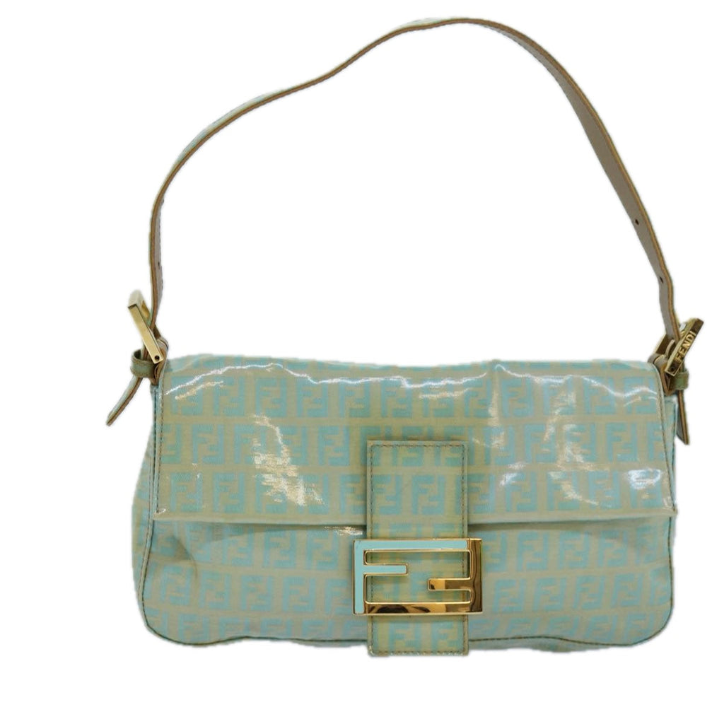 FENDI Zucchino Canvas Mamma Baguette Shoulder Bag Light Blue ar12256