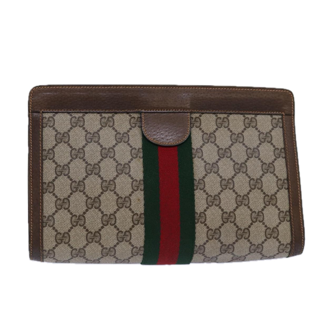 GUCCI GG Supreme Web Sherry Line Clutch Bag PVC Beige Red 89 01 002 ar12266