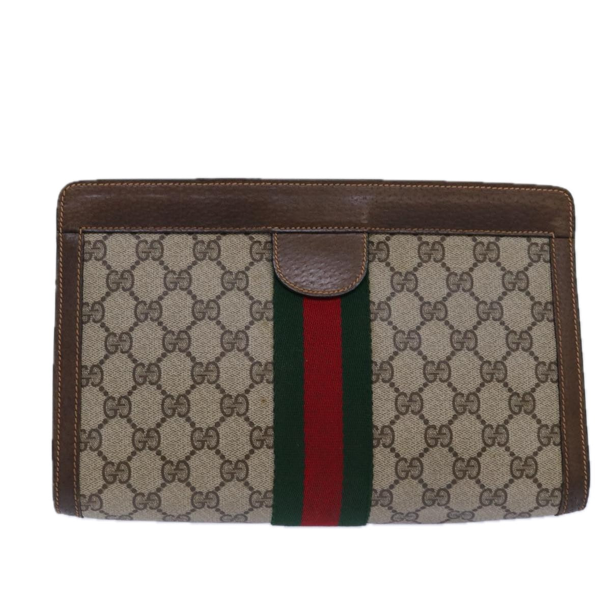 GUCCI GG Supreme Web Sherry Line Clutch Bag PVC Beige Red 89 01 002 ar12266