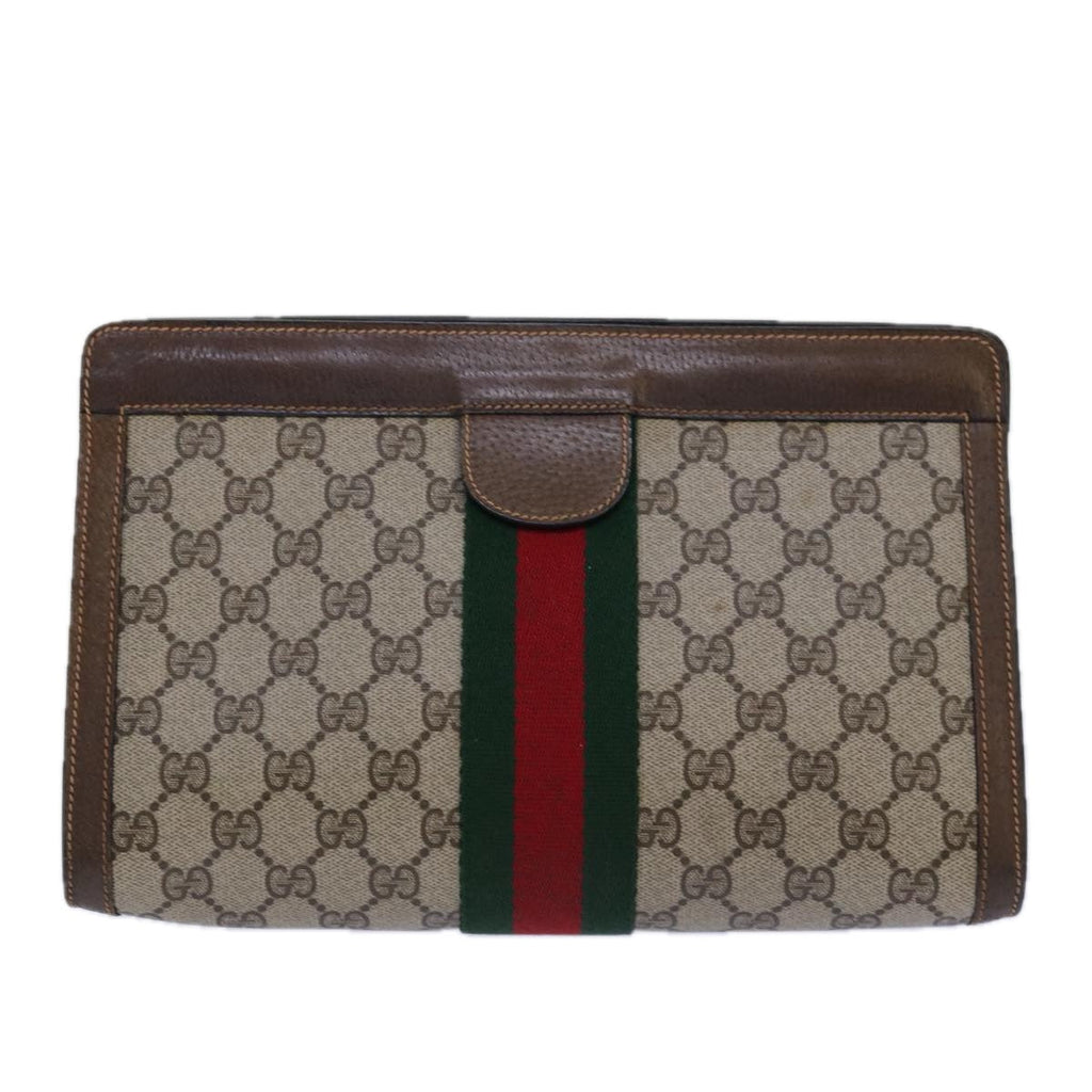 GUCCI GG Supreme Web Sherry Line Clutch Bag PVC Beige Red 89 01 002 ar12266