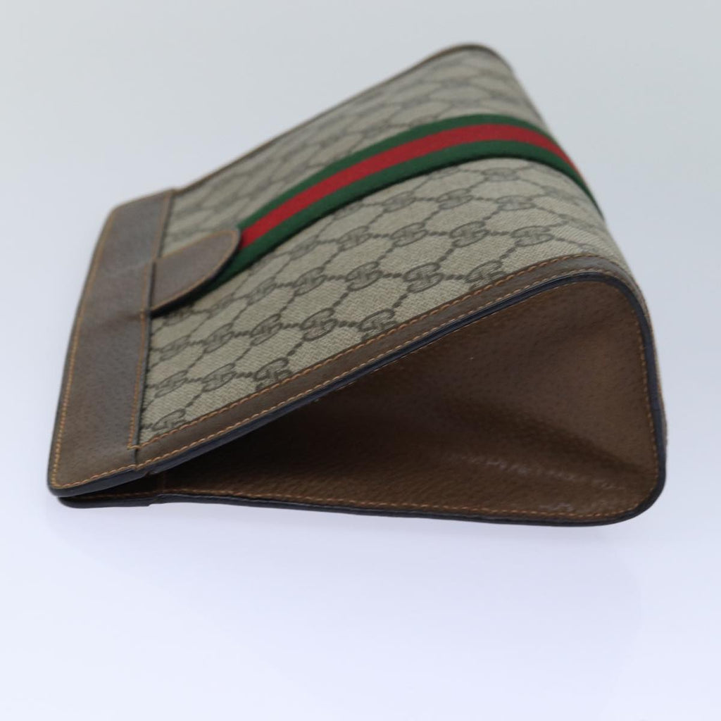 GUCCI GG Supreme Web Sherry Line Clutch Bag PVC Beige Red 89 01 002 ar12266