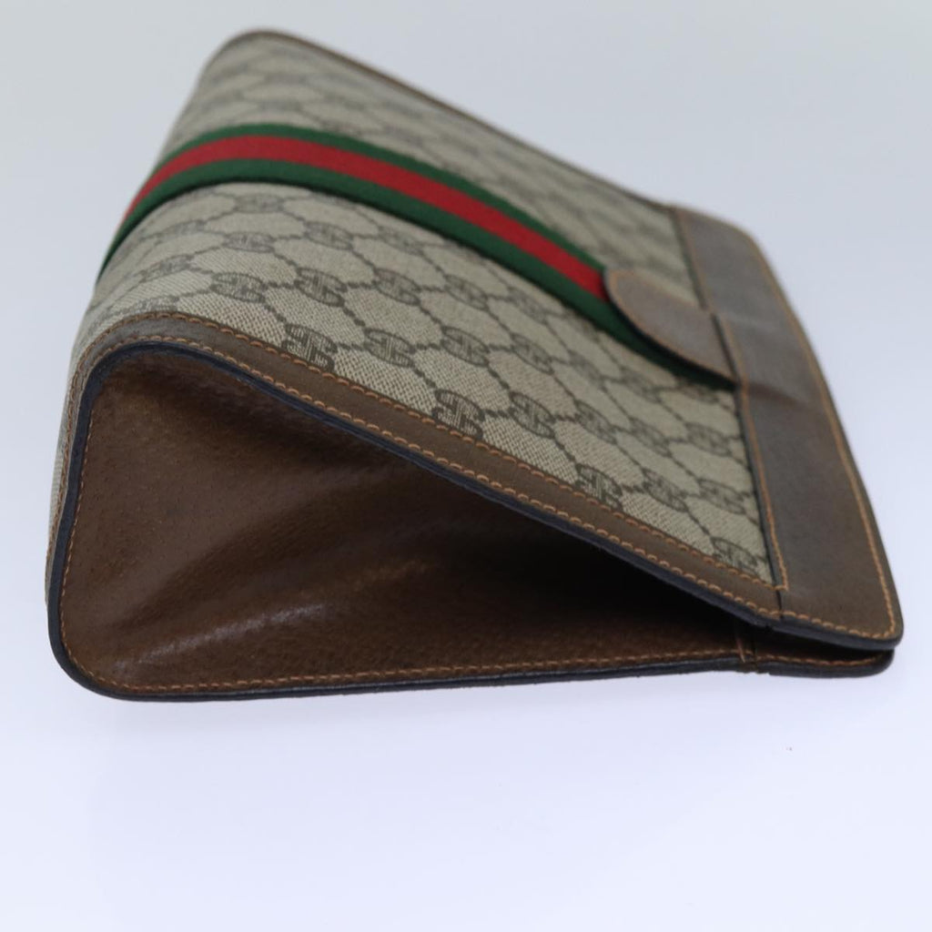 GUCCI GG Supreme Web Sherry Line Clutch Bag PVC Beige Red 89 01 002 ar12266