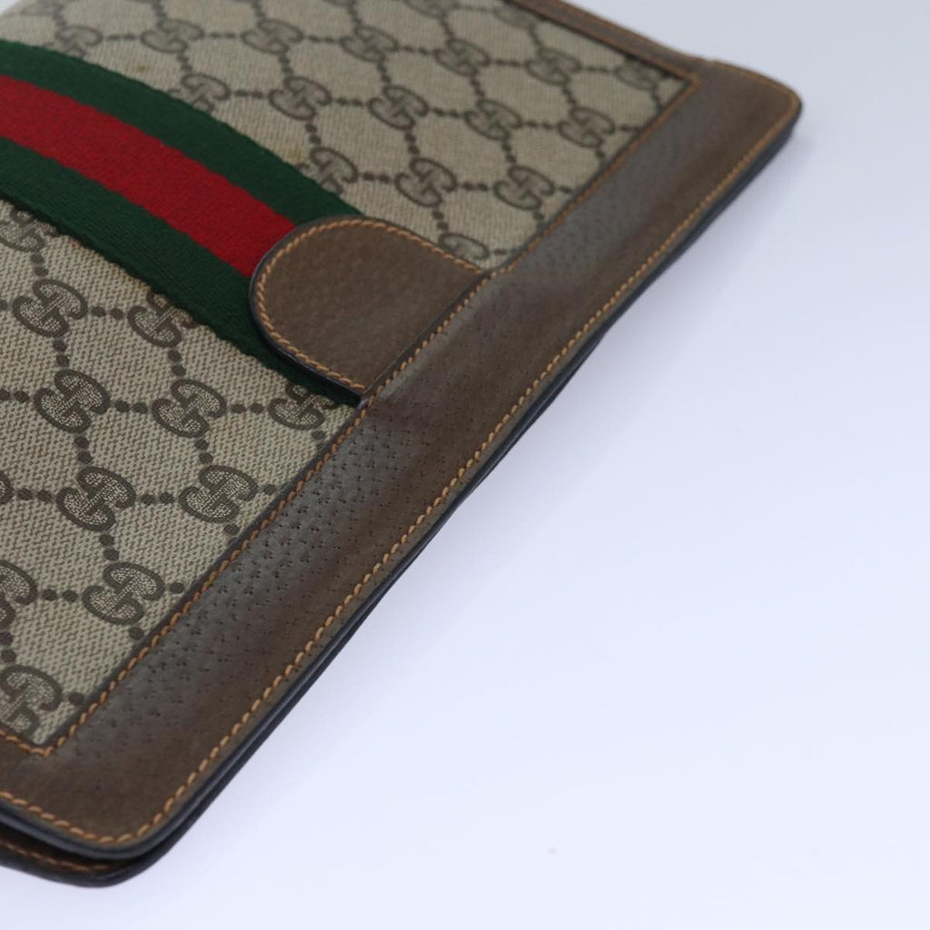 GUCCI GG Supreme Web Sherry Line Clutch Bag PVC Beige Red 89 01 002 ar12266