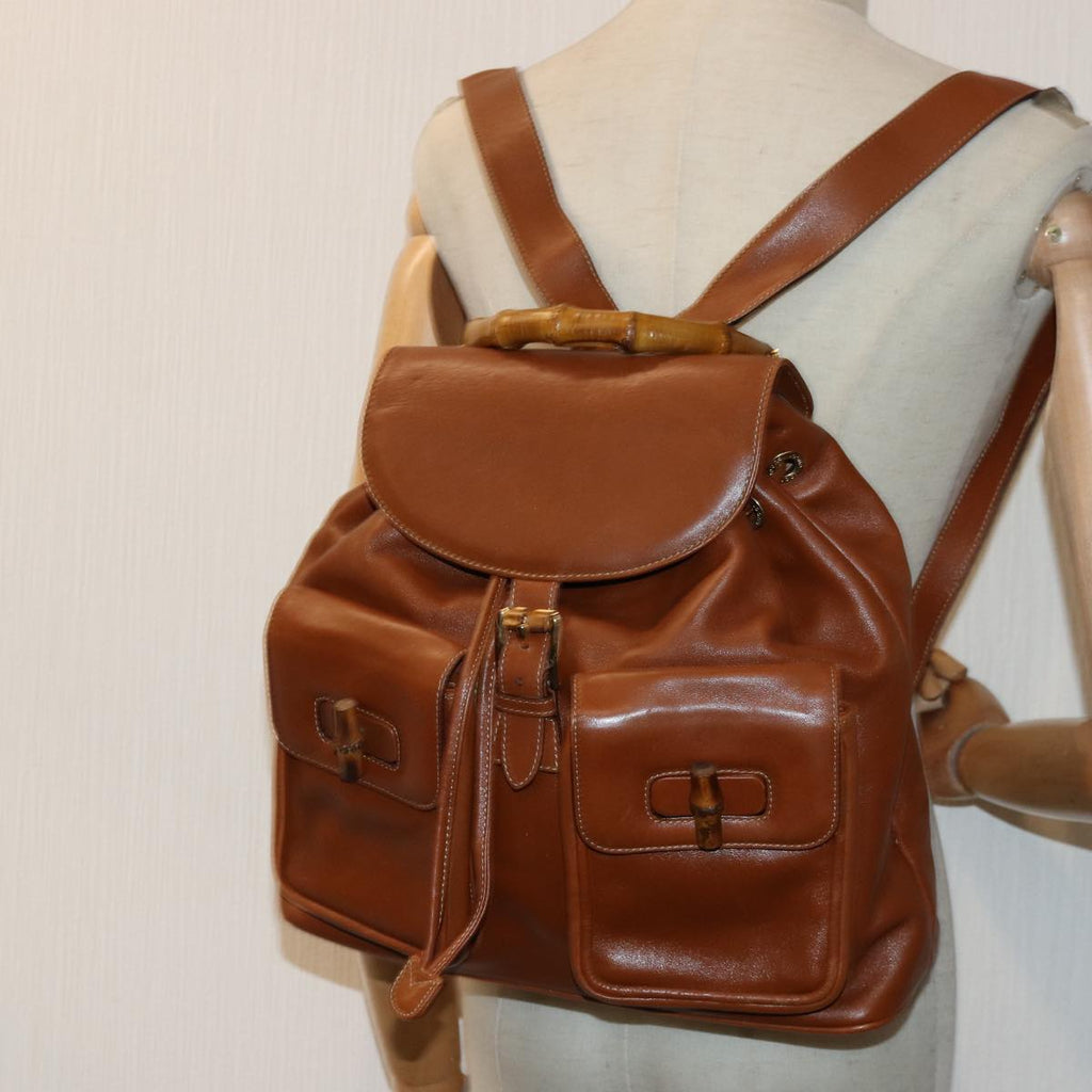 GUCCI Bamboo Backpack Leather Brown Gold 003 2058 0016 ar12268