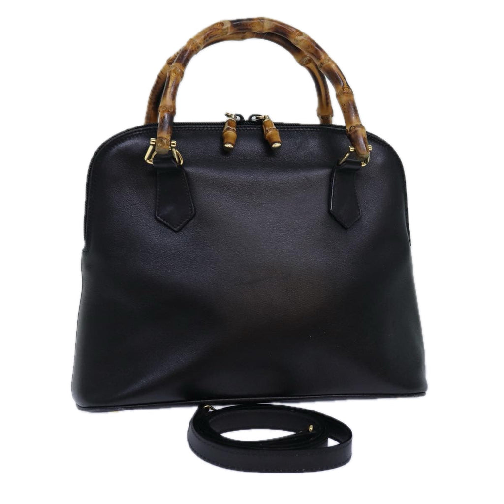 GUCCI Bamboo Hand Bag Leather 2way Black 000 1046 0290 ar12273