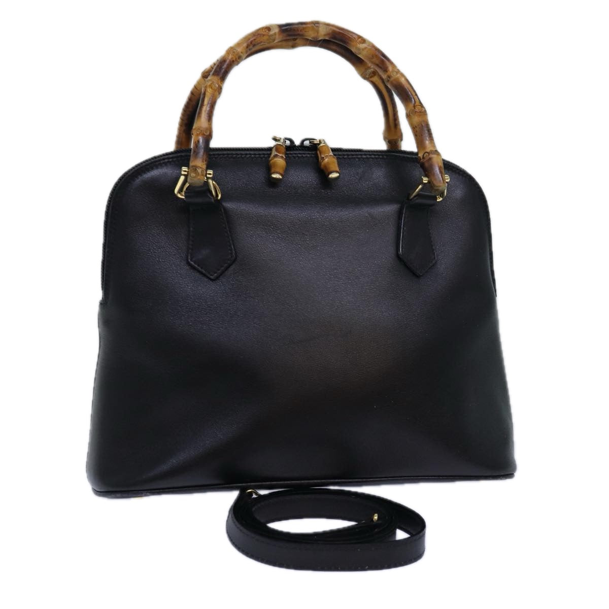 GUCCI Bamboo Hand Bag Leather 2way Black 000 1046 0290 ar12273