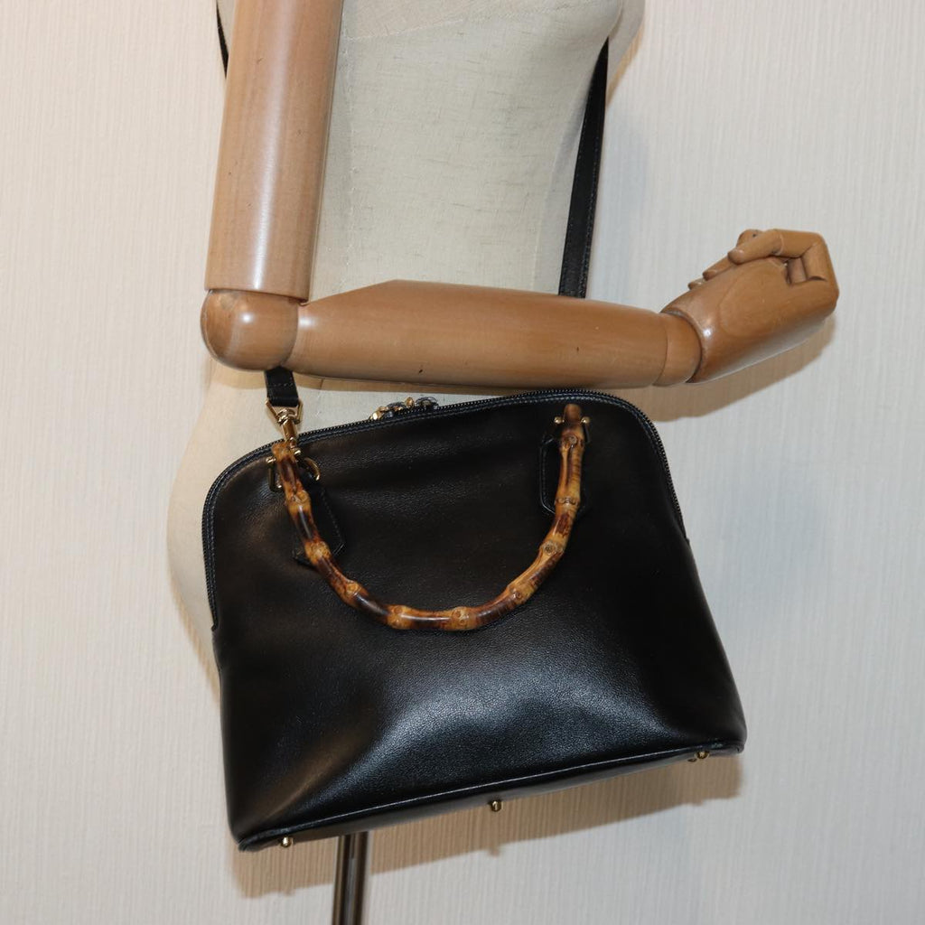 GUCCI Bamboo Hand Bag Leather 2way Black 000 1046 0290 ar12273