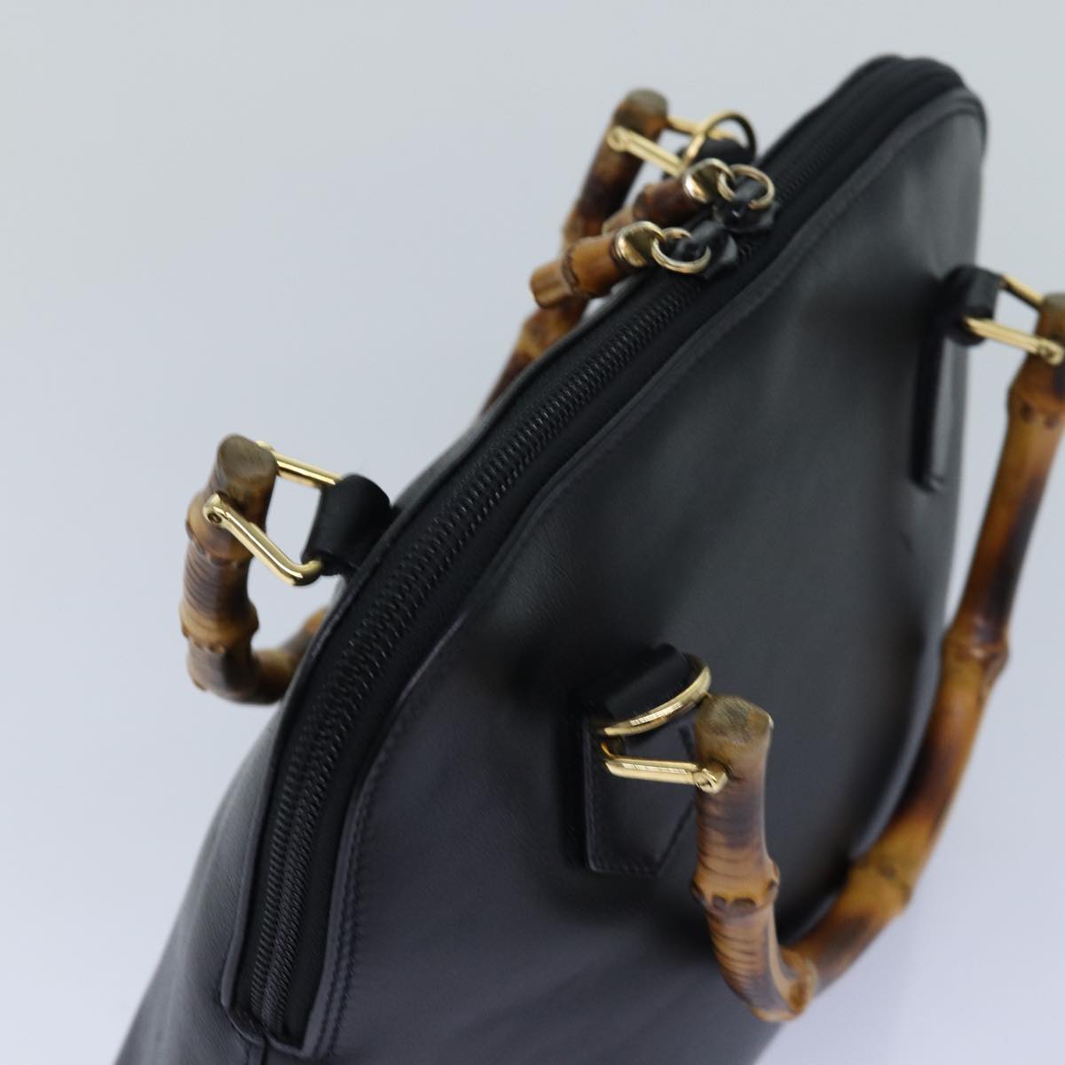GUCCI Bamboo Hand Bag Leather 2way Black 000 1046 0290 ar12273