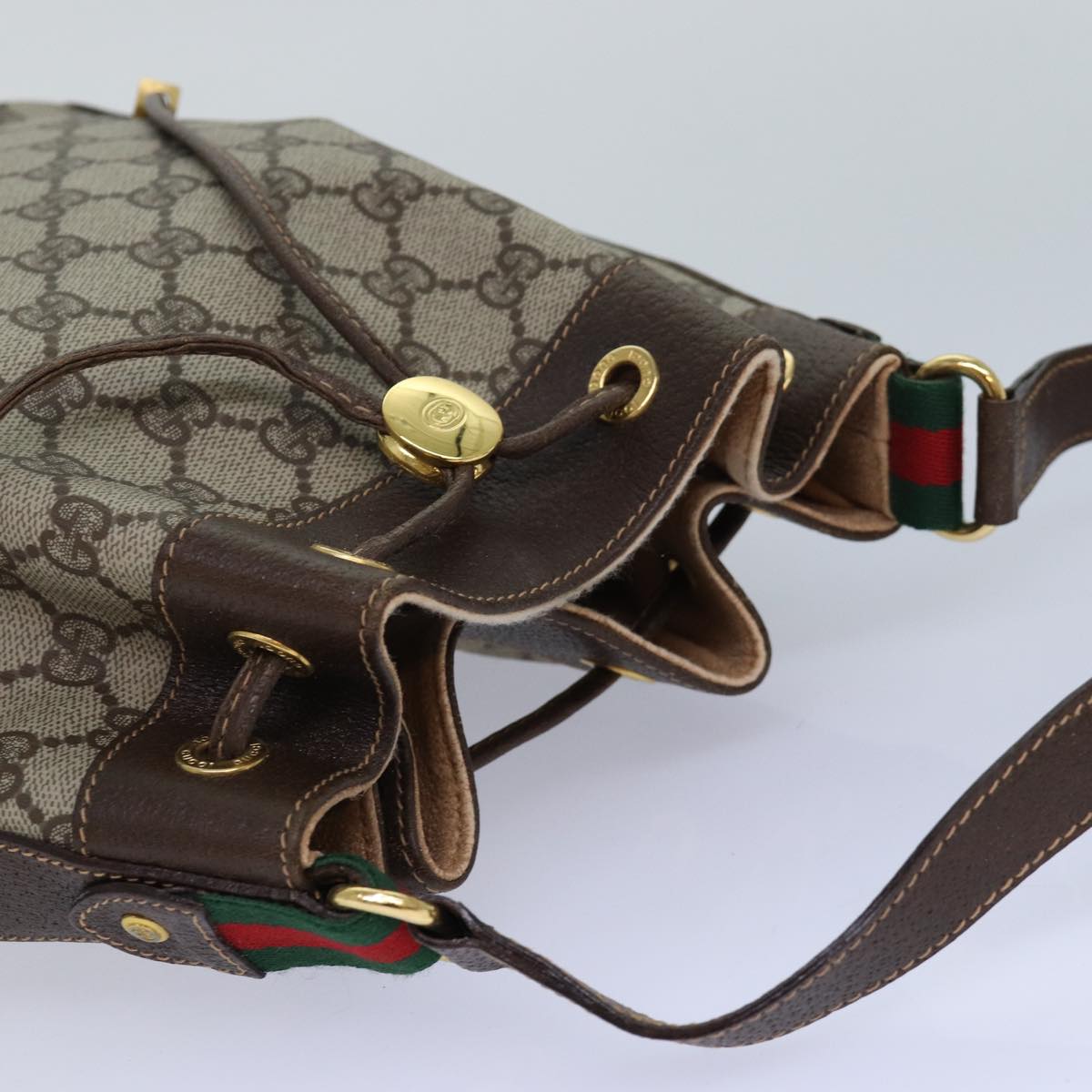 GUCCI GG Supreme Web Sherry Line Shoulder Bag PVC Beige 164 02 034 ar12279