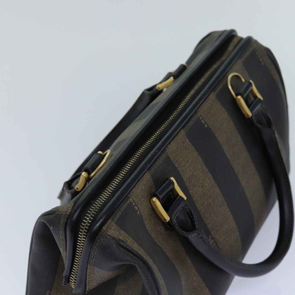 FENDI Pecan Canvas Hand Bag Brown Black ar12307