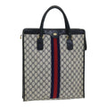 GUCCI GG Supreme Sherry Line Hand Bag PVC Leather Navy Red 010 378 ar12310