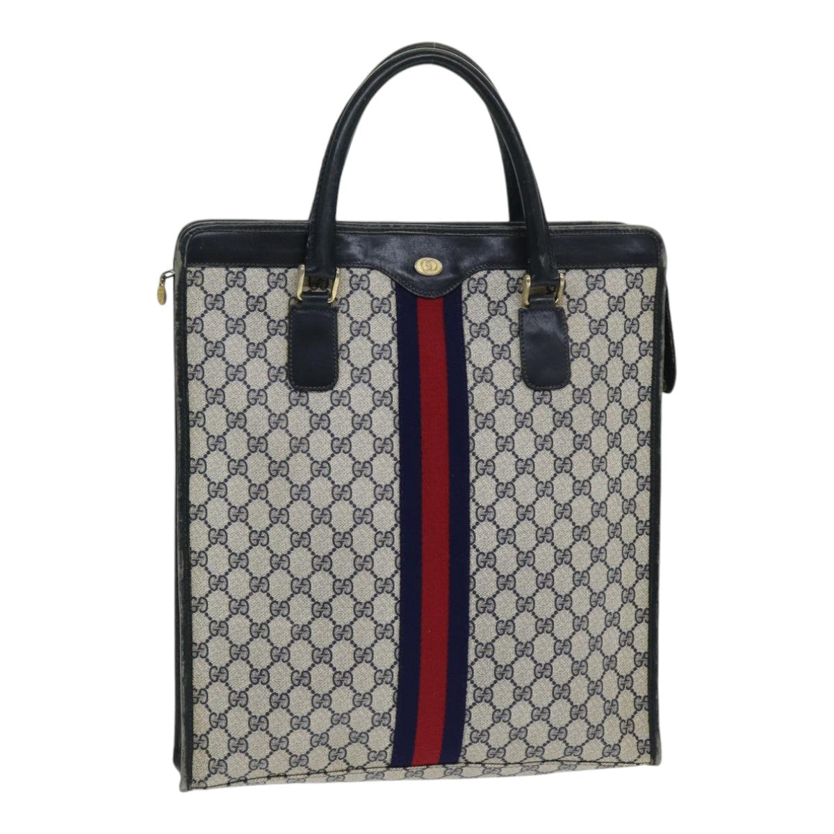 GUCCI GG Supreme Sherry Line Hand Bag PVC Leather Navy Red 010 378 ar12310